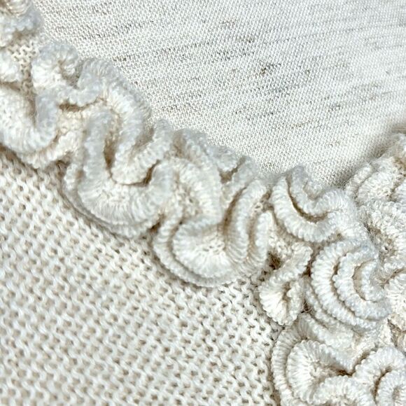 All Alpaca Ivory Cardigan Sweater Ruffle Details Hidden Button Closure M-L - Picture 6 of 14